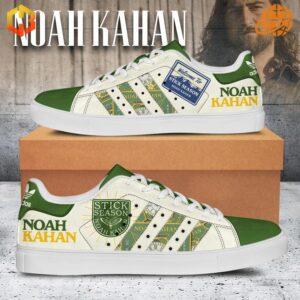 Noah Kahan Stick Season Stan Smith Shoes with white laces and green accents