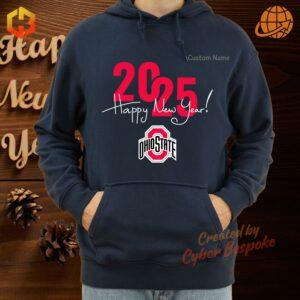 Ohio State Buckeyes Happy New Year 2025 hoodie in scarlet with the iconic Block 'O' logo and festive New Year graphics