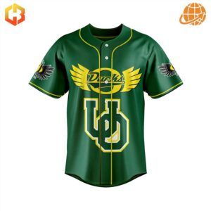 Front view of the Oregon Ducks Kool-Aid Baseball Jersey with "Ducks" logo and interlocking "UD" letters.