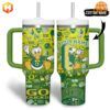 Oregon Ducks Custom Stanley Tumbler with personalized name option, featuring team mascot and colorful graphics on green and yellow background