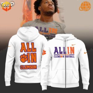 Clemson Tigers All In hoodie with bold orange and purple colors