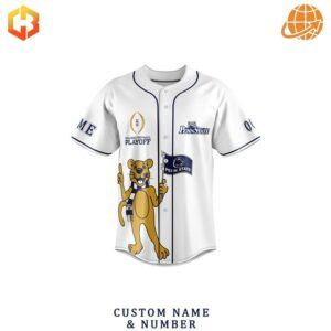 Penn State white baseball jersey front with cartoon Nittany Lion mascot