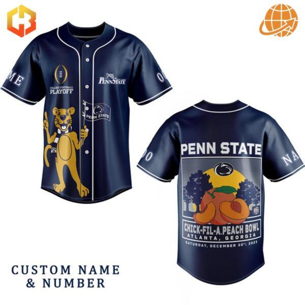 Navy blue Penn State Peach Bowl commemorative baseball jersey