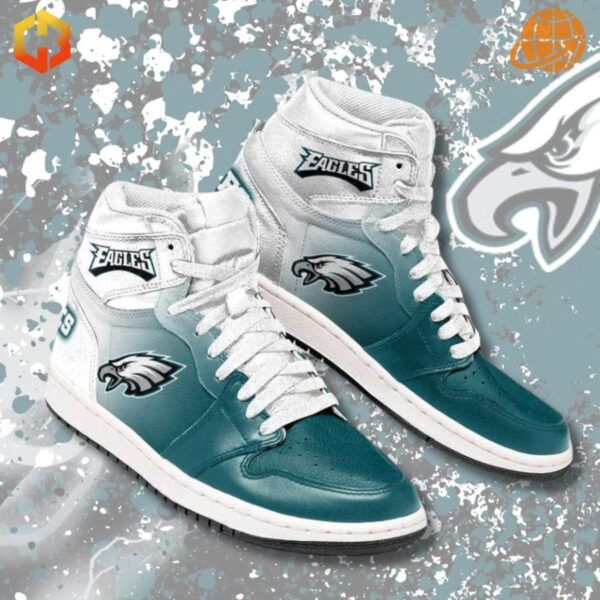 Air Jordan 1 Hightop Shoes in Philadelphia Eagles team colors with logo details