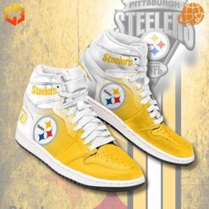 Air Jordan 1 Hightop Shoes in Pittsburgh Steelers colors with team logo accents