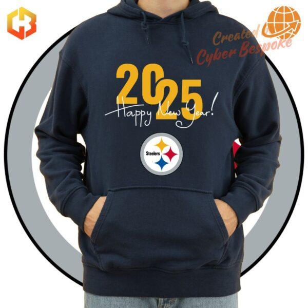 2025 Pittsburgh Steelers New Year hoodie featuring black and gold colors