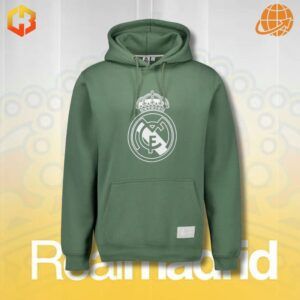 Green hoodie with the Real Madrid crest and the Champions League trophy