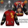 Front and back views of the Roman Reigns Head Of The Table Baseball Jacket with detailed designs.