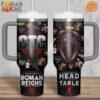 Roman Reigns OTC WWE Stanley Tumbler set displaying front and back designs with logos and WWE imagery.