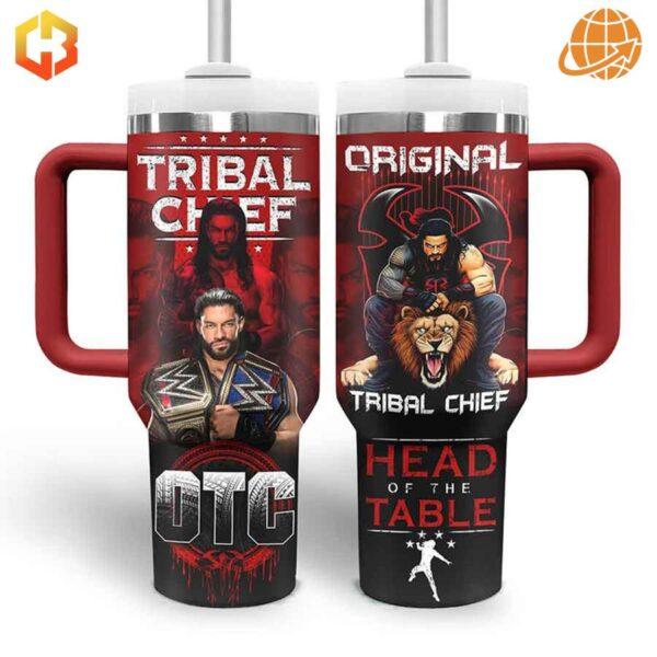 Front view of Roman Reigns Tribal Chief OTC Stanley Tumbler showing full design and size.