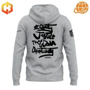 Back of grey hoodie with 