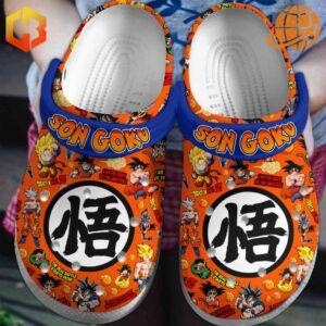 Son Goku Dragon Ball Crocs Shoes with orange anime design and blue straps