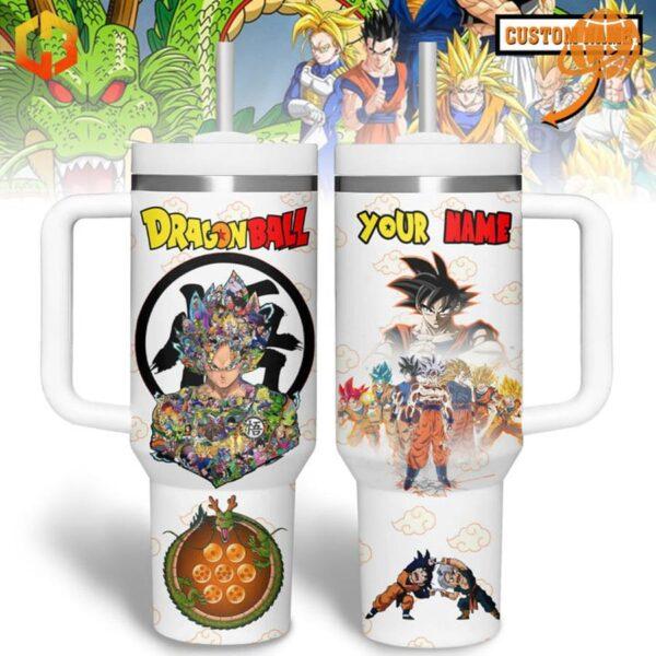 White Son Goku Dragon Ball Tumbler 40oz displaying detailed anime illustrations