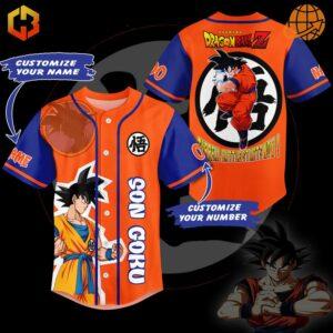 Son Goku Dragon Ball Z Baseball Jersey with Goku and Dragon Ball Z logo design.