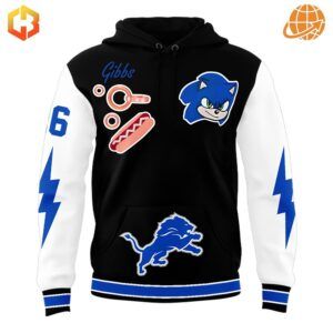 Close-up front view of the Sonic Detroit Lions Custom Hoodie with Sonic and Detroit Lions graphics.