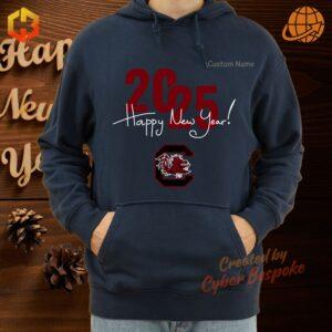 Person celebrating at a New Year's event wearing a South Carolina Gamecocks Happy New Year 2025 hoodie