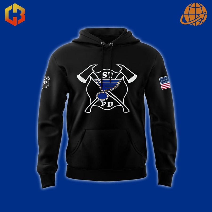 Close-Up of the St. Louis Blues 2024 Firefighter Appreciation Night Hoodie