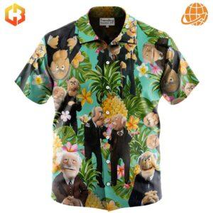 Statler and Waldorf Hawaiian Shirt featuring tropical patterns with vibrant colors and playful designs