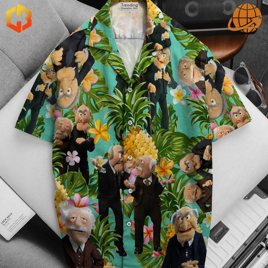 Men’s Hawaiian shirt inspired by The Muppets' Statler and Waldorf, featuring a summer-ready, tropical print