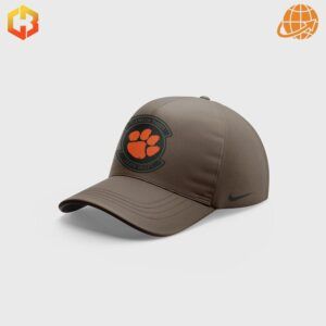 Side view of Clemson Tigers Nike Salute to Service cap with orange paw logo