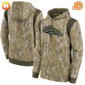 Salute to Service hoodie for Denver Broncos fans with camouflage accents and team branding.