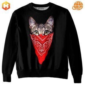 Comfortable crewneck sweatshirt with a bold graphic of a gangsta-style cat