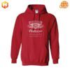 Red Budweiser hoodie featuring the 'King of Beers' logo design in white across the chest.