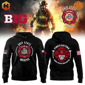 Ohio State Buckeyes Firefighter Appreciation hoodie designs with firefighter action shot and logo