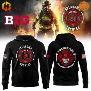 Oklahoma Sooners Football 2024 Firefighter Appreciation Night Hoodie - Front and Back Views.