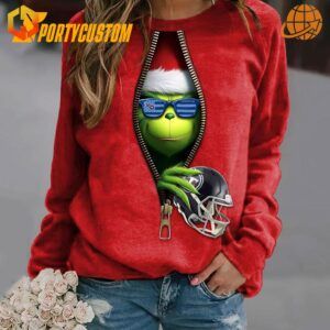 Tennessee Titans-themed Christmas sweatshirt with a 3D Grinch design holding a helmet.