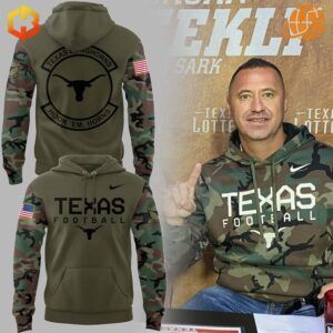 Texas Longhorns Veterans Day camo hoodie featuring team logo and military-inspired design