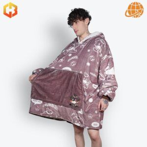 Cozy hoodie blanket with Zhongli's iconic aesthetic, perfect for Genshin Impact fans