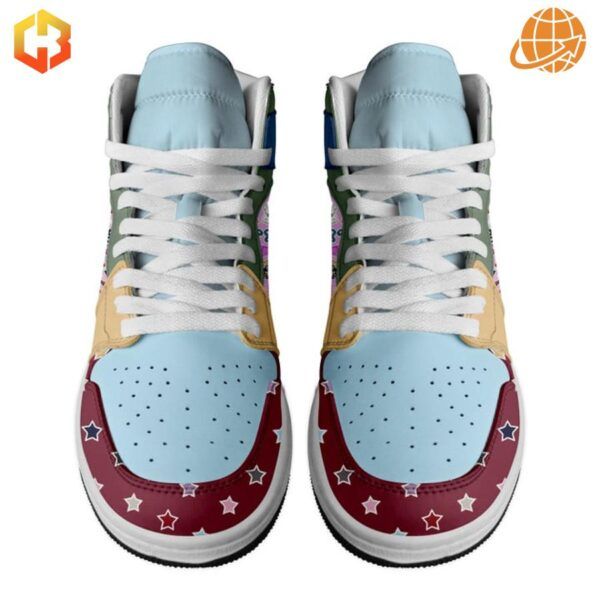 Front view of Taylor Swift In My Swiftie Era Air Jordan 1 Shoes with star pattern.