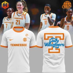 Tennessee Lady Vols Basketball Shirt in white with orange trim, showing front and back designs.