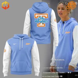 Tennessee Lady Volunteers Hoodie with blue body, white sleeves, and team logo on back.