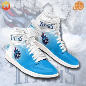 Air Jordan 1 Hightop Shoes in Tennessee Titans team colors with logo details