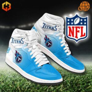 Custom Tennessee Titans-themed Air Jordan 1 sneakers with iconic branding