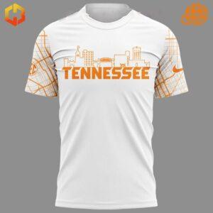 Front view of Tennessee Volunteers 2025 Skyline City Shirt with skyline design