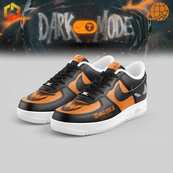 Step into the darkness with these fierce Tennessee Volunteers Dark Mode Nike Air Force shoes, where team spirit meets street style.