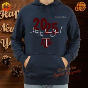 Texas A&M Aggies Happy New Year 2025 hoodie in maroon with a bold white Aggies logo and festive New Year graphics