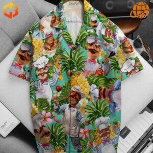 Bright and cheerful Hawaiian shirt with The Swedish Chef, blending summer vibes with whimsical Muppets humor