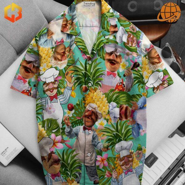 Bright and cheerful Hawaiian shirt with The Swedish Chef, blending summer vibes with whimsical Muppets humor