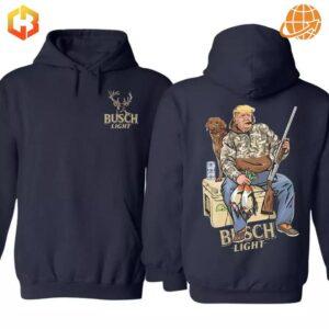 Hunting-themed hoodie with 'Trump Hunter' text and a Busch Light beer motif