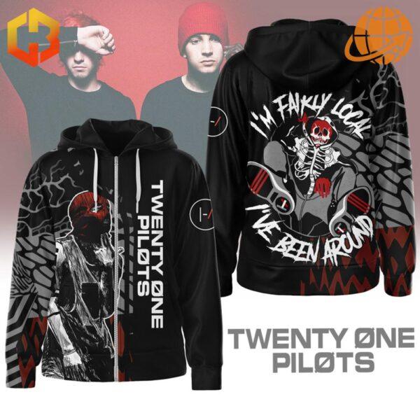 Front view of the Twenty One Pilots Fairly Local Hoodie with striking band imagery and logo.