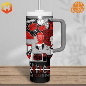 Side view of the Twenty One Pilots My Name's Blurryface Stanley Tumbler featuring the detailed and colorful artwork.