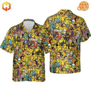 Multiple sizes of the WWF Simpsons Hawaiian Shirt displayed side by side.