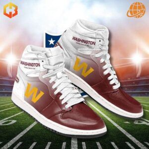 Air Jordan 1 Hightop Shoes in Washington Commanders team colors with a bold logo design