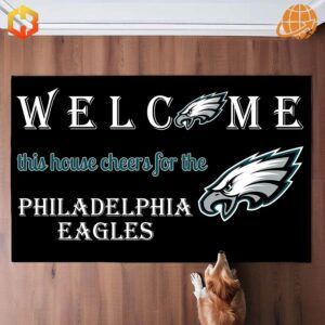 Welcome This House Cheers for the Philadelphia Eagles Doormat positioned at the entrance of a home.