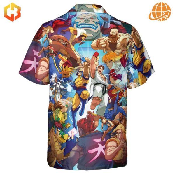 Back view of X-Men vs Street Fighter Hawaiian Shirt displaying character print