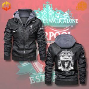 Liverpool FC Leather Jacket with "You'll Never Walk Alone" inscription